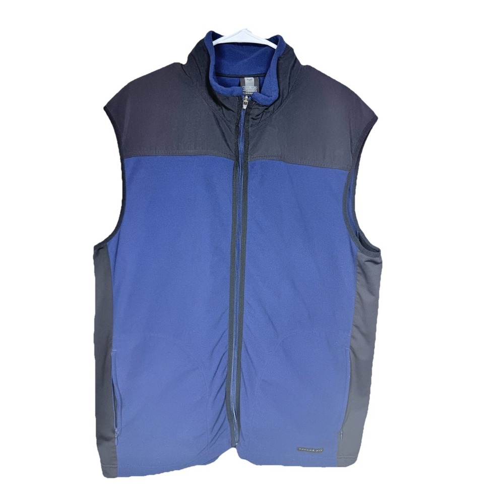 Nike Golf Therma-FIT‎ Blue Black Full Zip Fleece Vest Men's XL Outdoor VTG